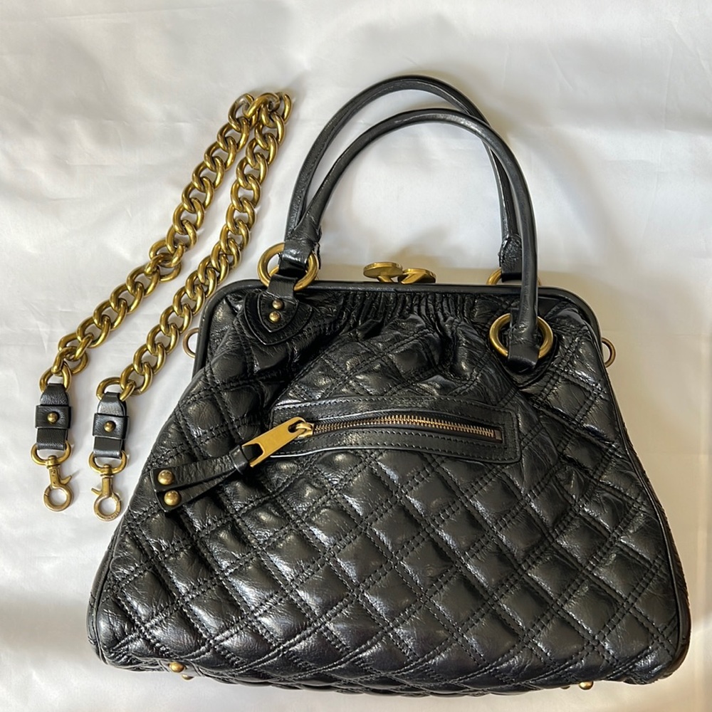 Marc Jacobs Large Stam - Black with Brushed Golden hardware.